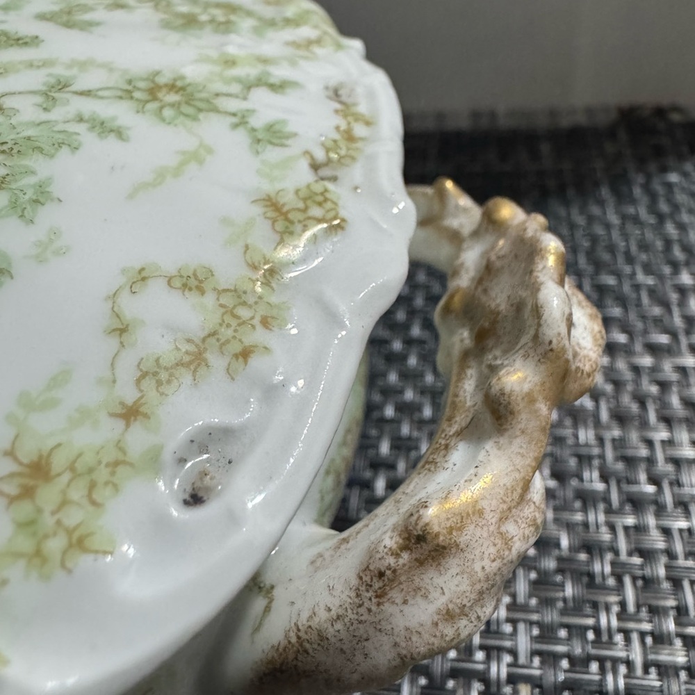 Vintage Elite Works Limoges France Covered Dish Vegetable Serving Green Floral - Picture 5 of 15